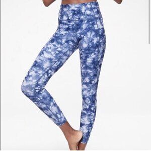 Athleta Blue Tie Dye Salutation Crop Leggings Powervita Soft Activewear Yoga S